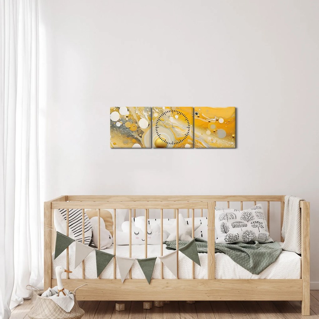 Obraz - Abstrakcyjne tło ze złotą dekoracją (z zegarem) (90x30 cm)
