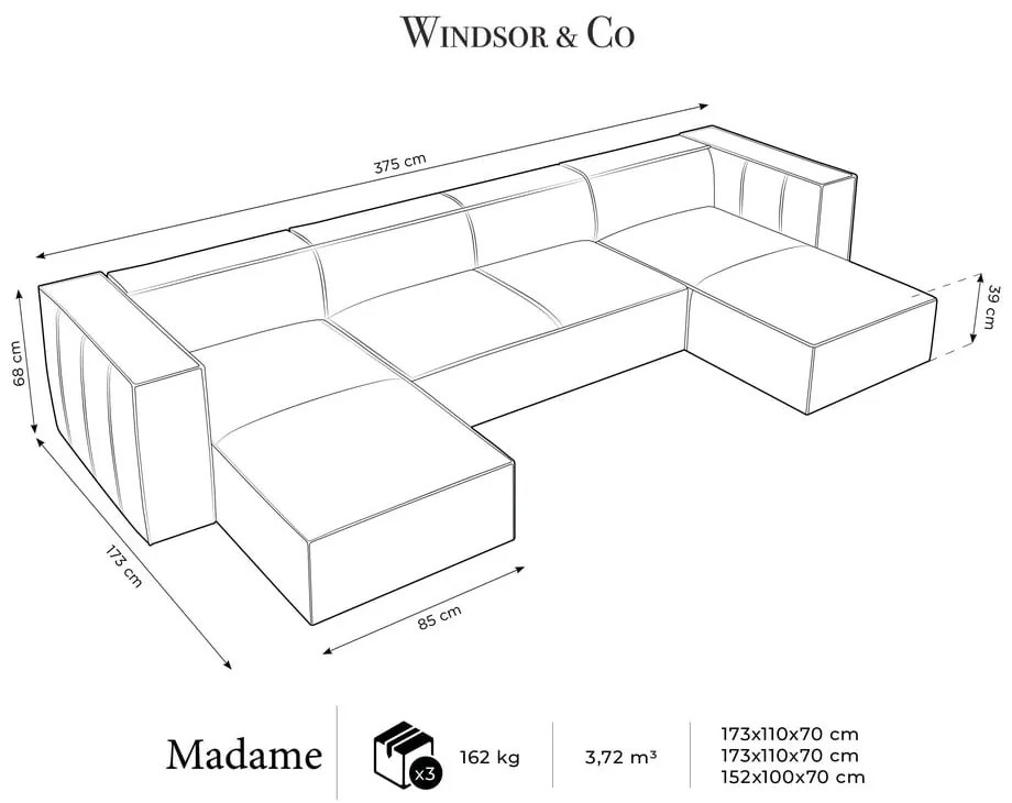 Ciemnobrązowy skórzany narożnik (w kształcie litery "U") Madame – Windsor &amp; Co Sofas