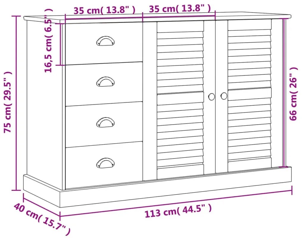 Szara komoda z drewna sosnowego z 4 szufladami - Ofdox 6X