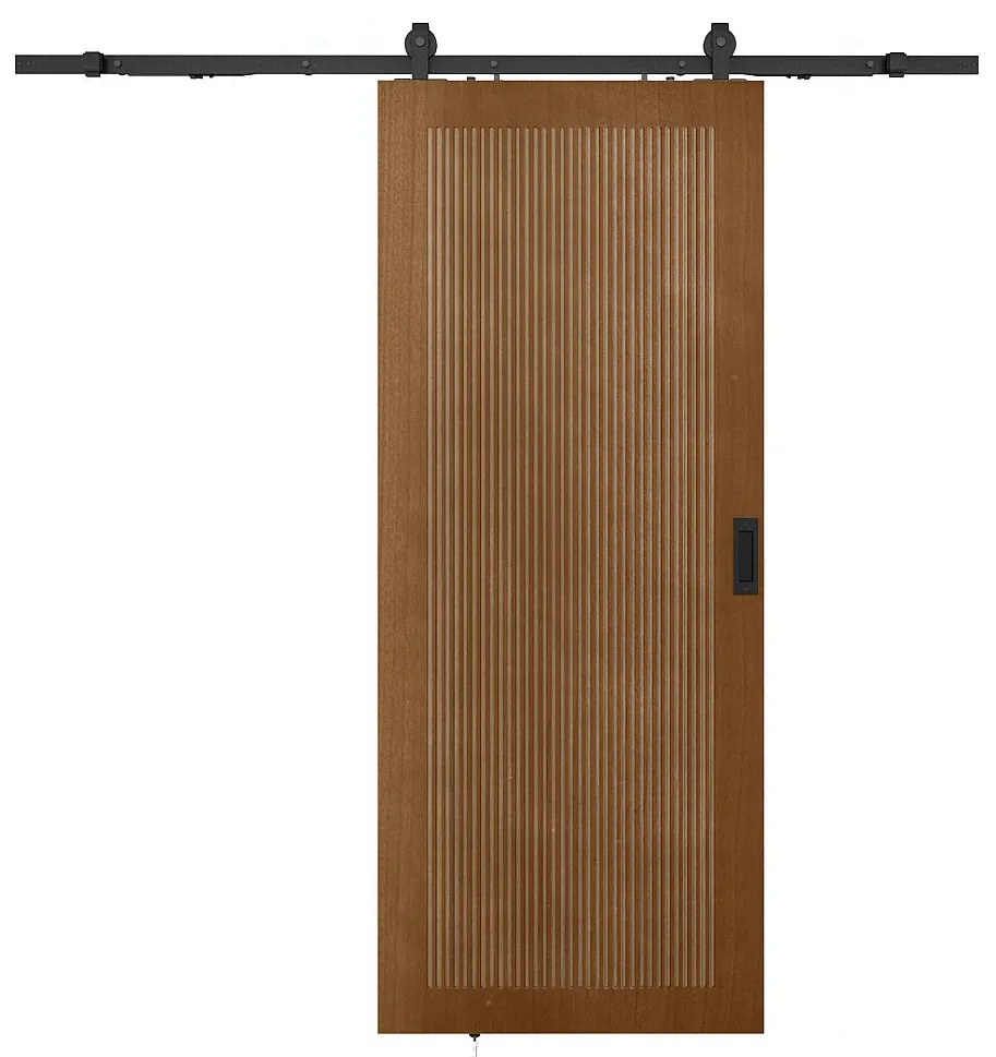 Drzwi przesuwne naścienne z MDF i drewna naturalny ciemny - wys. 205 x szer. 73 cm - SANDORA