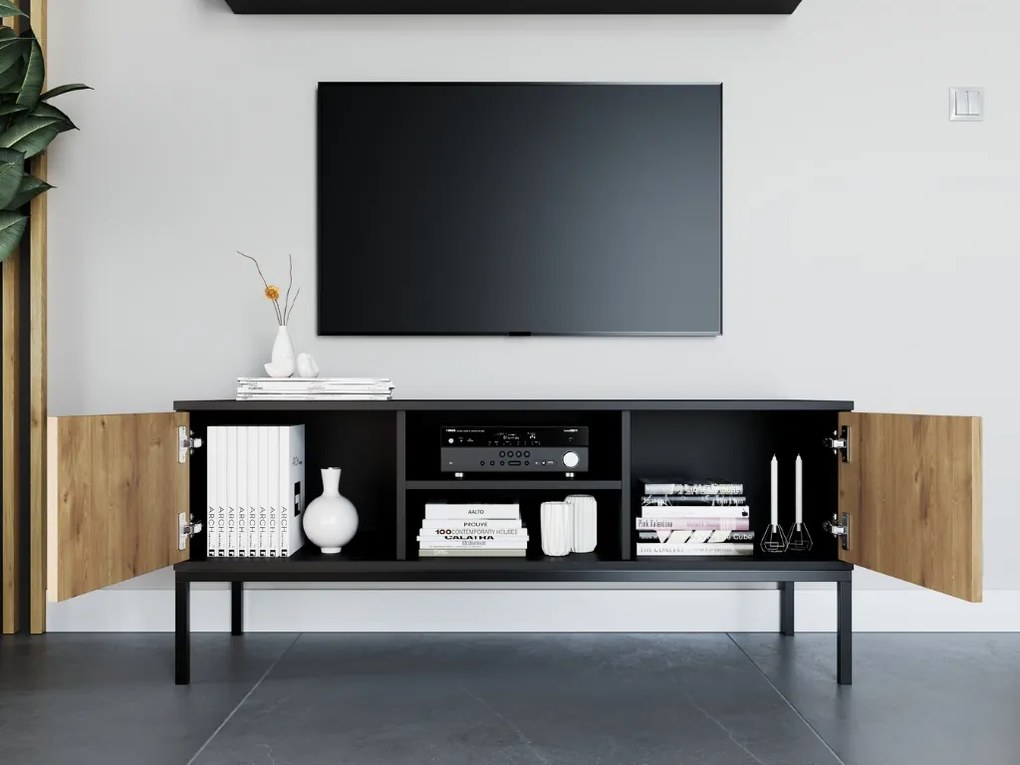 Szafka RTV LANZZI 120x40 cm, czarna/dąb artisan