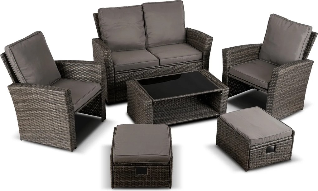 Zestaw mebli ogrodowych technorattan Loren 6-osobowy, kolor szary