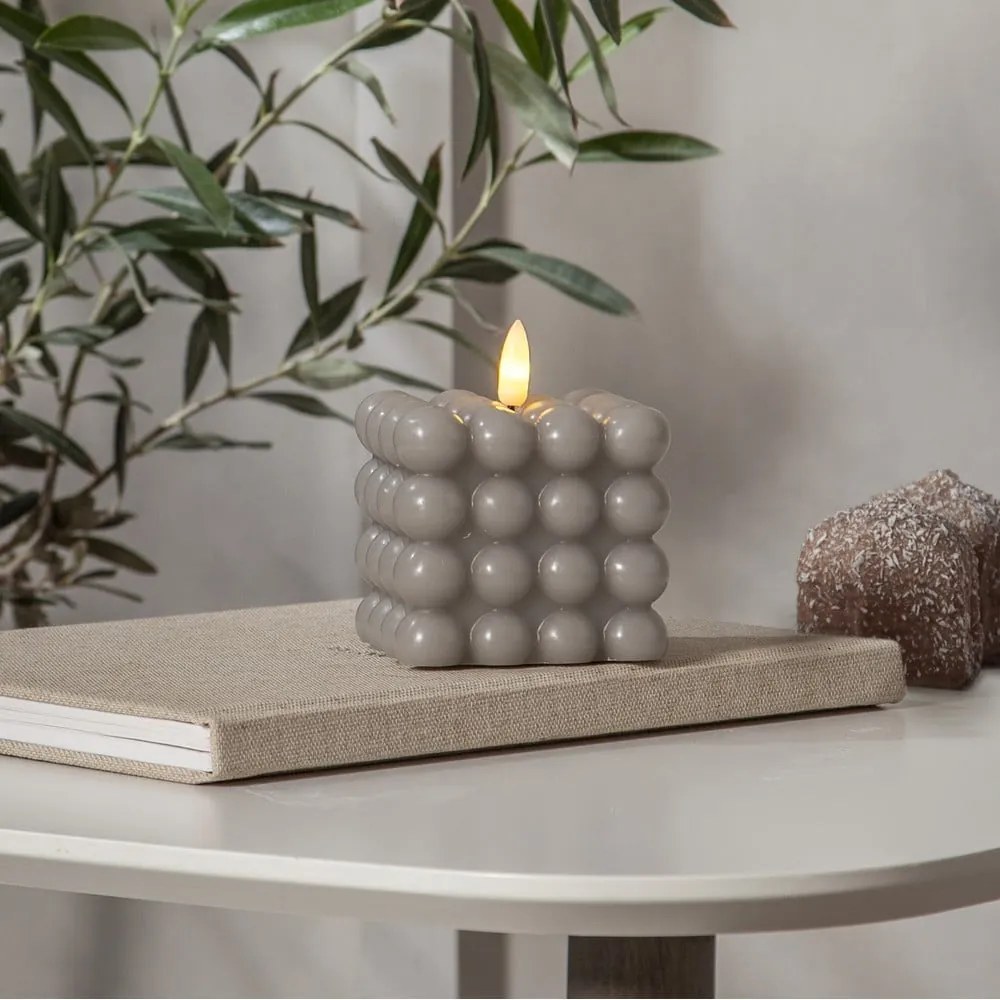 Szara woskowa świeca LED Star Trading Flamme Dot, wys. 9,5 cm
