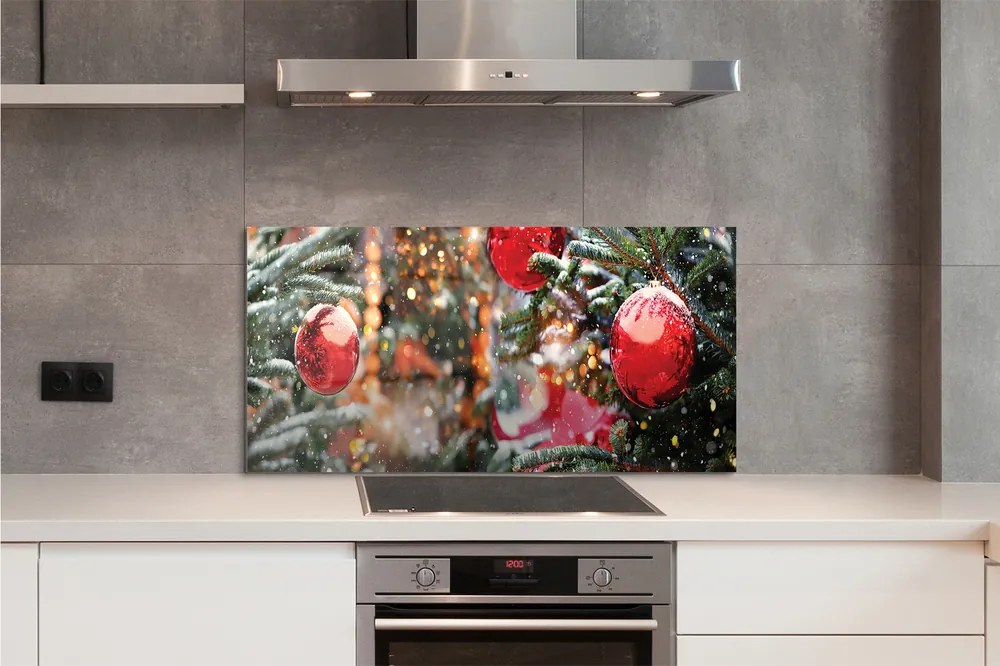 Panel szklany do Kuchni Zimowy Pejzaż z Bombkami