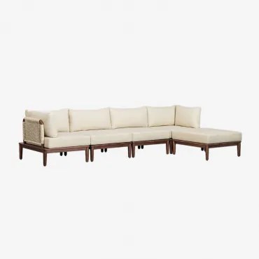 Giulia 4-częściowa Modułowa Sofa Ogrodowa Z 2 Fotelami Narożnymi I Pufem W Kolorze Akacjowym Kremowa - Sklum