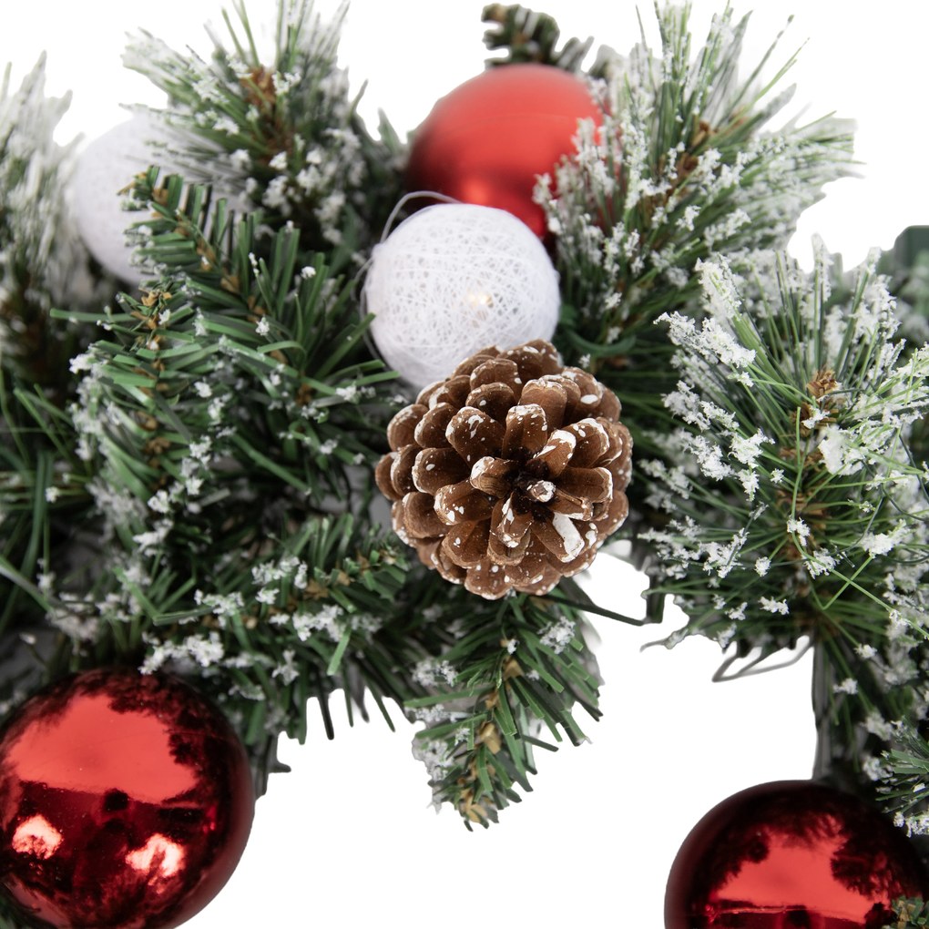 Wieniec świąteczny biały z czerwonymi elementami 45 cm z diodami LED i timerem - Jack