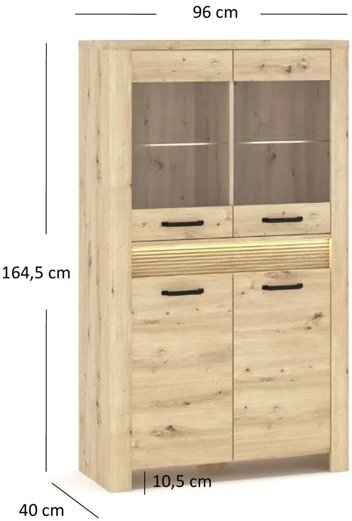 Niska witryna z ryflowaną listwą led dąb artisan N9-S49