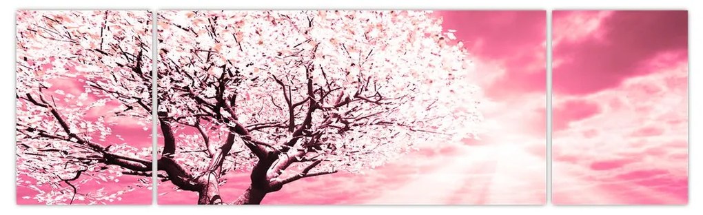 Różowy obraz drzewa (170x50 cm)
