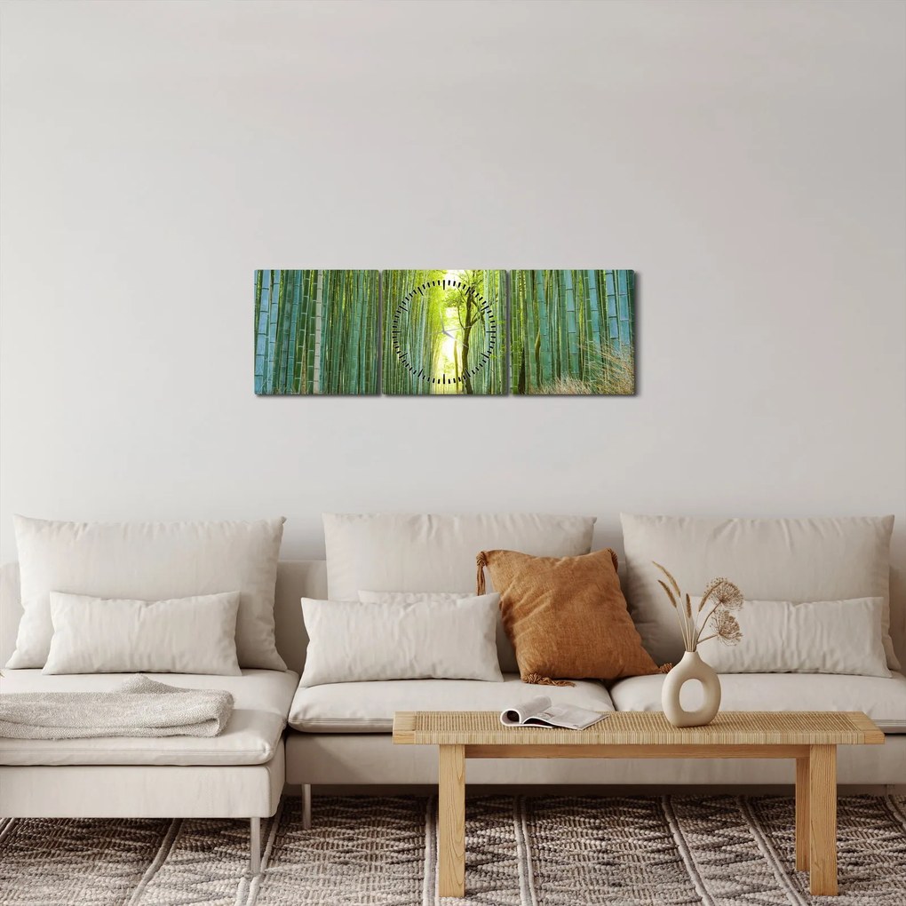 Obraz - Las bambusowy (z zegarem) (90x30 cm)