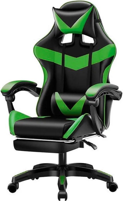 Fotel gamingowy Games krzesło biurowe obrotowe z podnóżkiem + masaż : Kolor fotela - Zielony