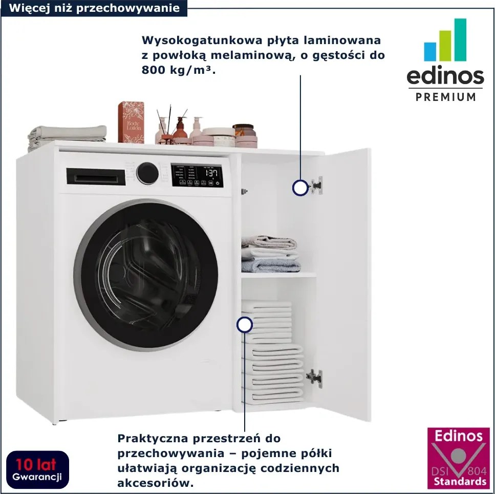 Biała szafka na pralkę z zamykanym regałem C2-N99