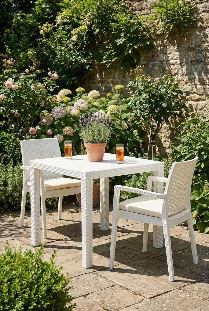 Biały kwadratowy stolik ogrodowy E1-L24