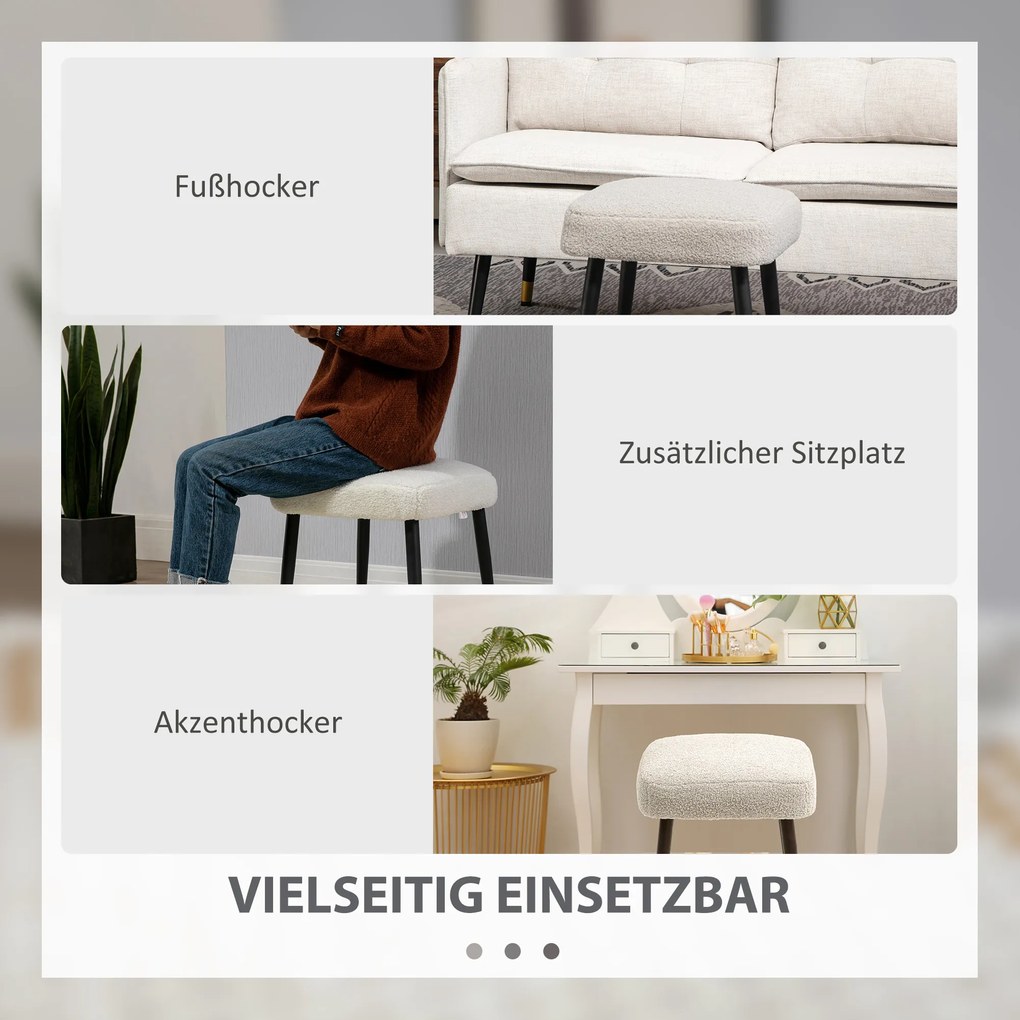 HOMCOM Stołek, Podnóżek, Siedzisko z Wypełnieniem, Wygląd Kaszmiru, Nogi Stalowe, 42 x 42 x 47 cm, Jasnoszary