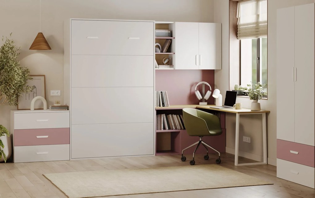 Łóżko młodzieżowe rozkładane 120x200 kaszmir + różowy B2-T43