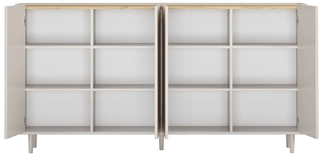 Komoda Elivo 200 cm czterodrzwiowa na nóżkach - kaszmir / dąb olejowany