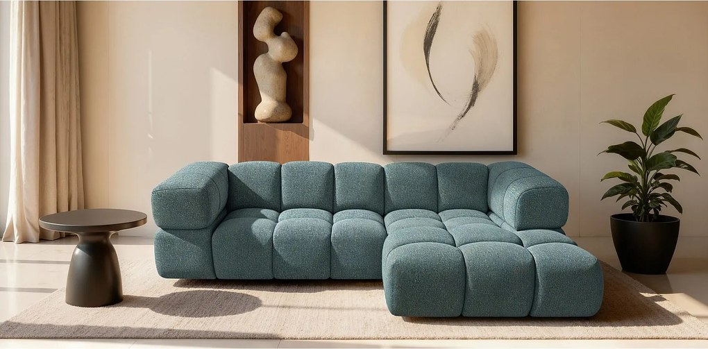 Narożnik w kształcie L Averro, tkanina Puente, Lazurowy, Prawy