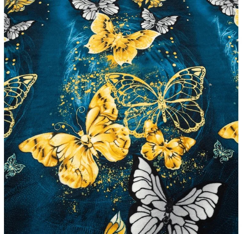 PrzytulneMieszkanie.pl Prześcieradło z mikropluszu ZŁOTO I BIAŁY MOTYL 90x200 cm ciemnozielone