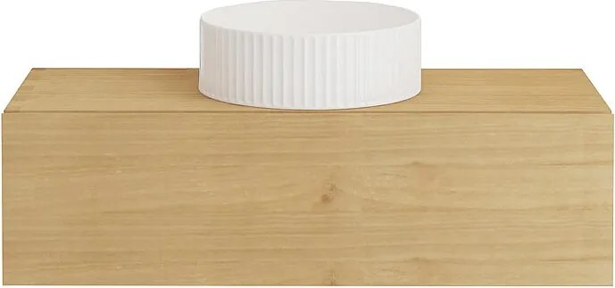 Wisząca szafka łazienkowa z drewna mindi z ceramiczną, żłobioną umywalką nablatową - 95 cm - TIDORE
