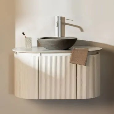 Zestaw Wiszących Mebli Łazienkowych Z Drewna Carsone Biała & Bez Jednostki Pomocniczej & Okrągły Szary Cement - Sklum