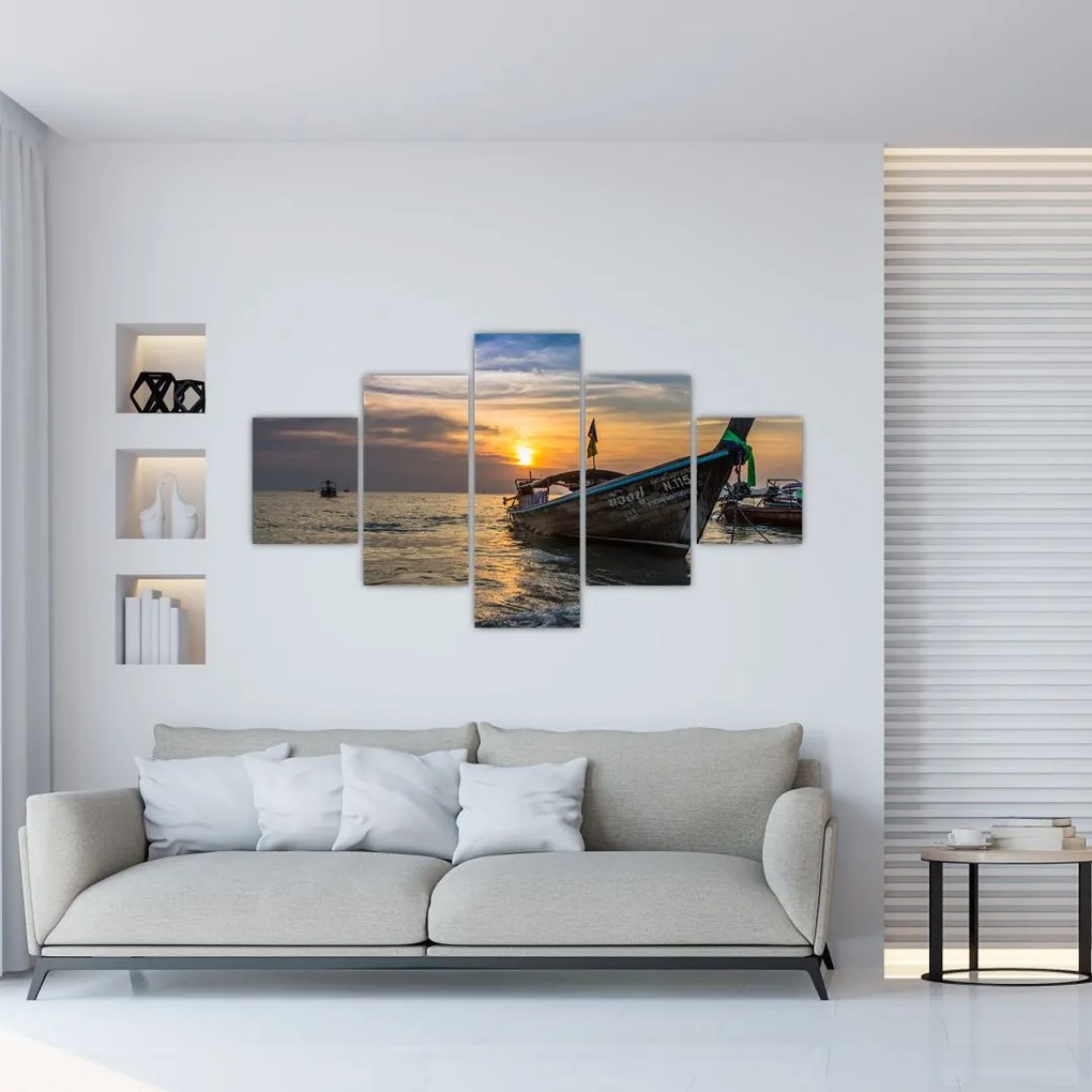 Obraz statku na brzegu (125x70 cm)