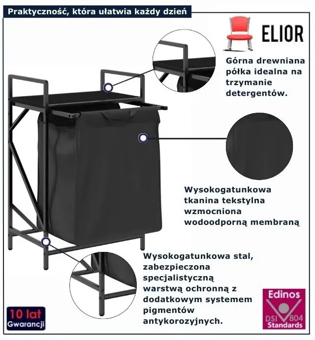Czarny nowoczesny kosz na pranie B2-H89