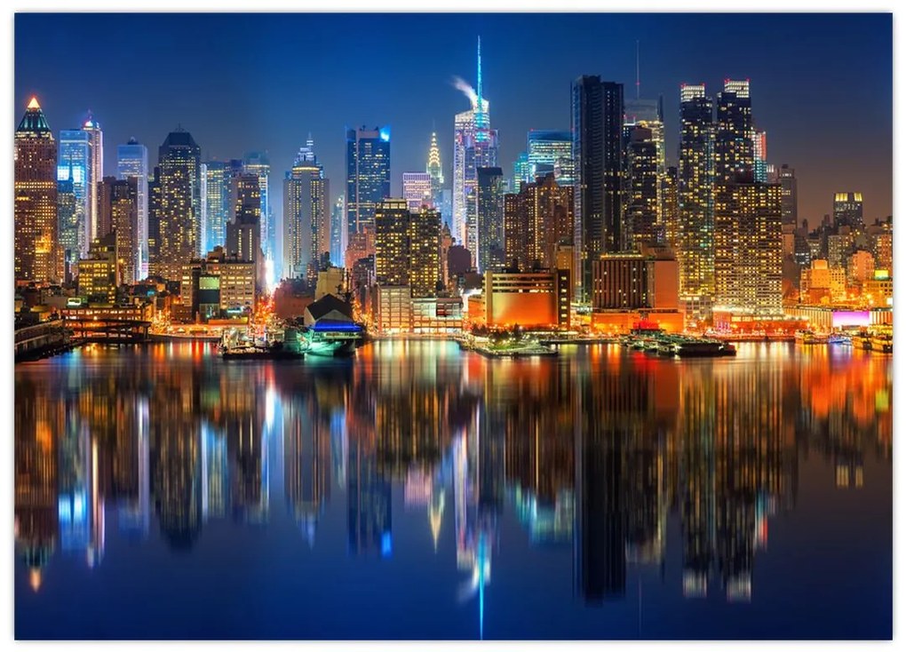 Obraz na szkle - Manhattan w nocy (70x50 cm)