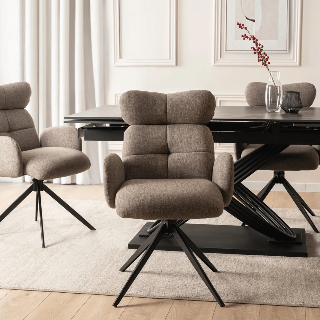 Krzesło Tapicerowane Obrotowe ALVARO Brązowe Nowoczesne