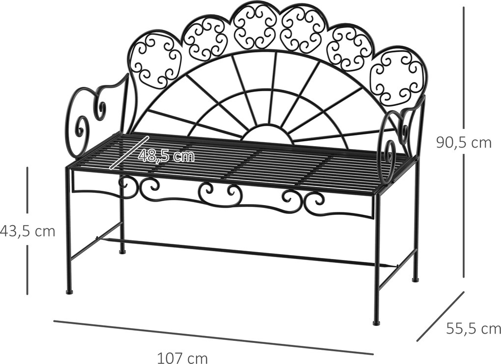Ławka ogrodowa parkowa 2-osobowa metal czarna outsunny