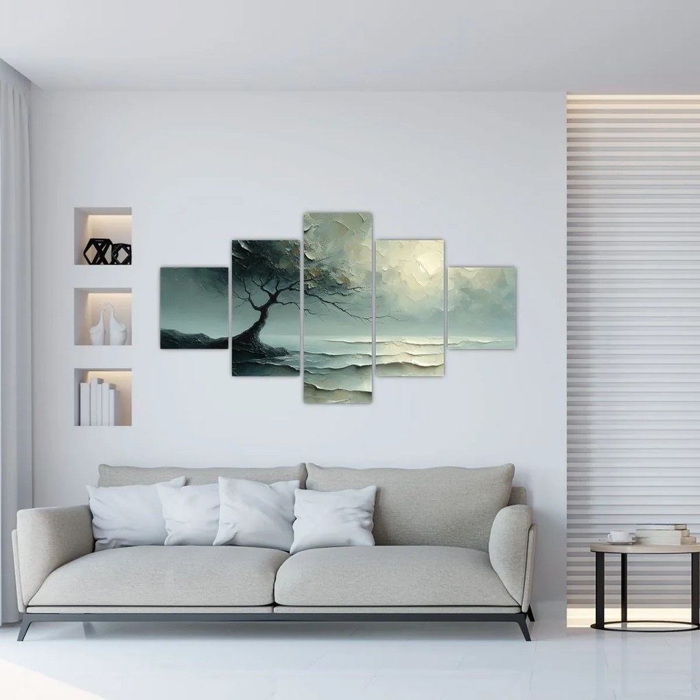 Obraz - Obraz olejny przedstawiający drzewo z oceanem (125x70 cm)
