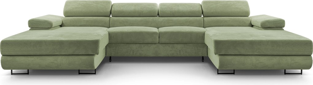Masseno Narożnik GIULIO z funkcją spania i pojemnikiem na pościel Narozniki U, Rozkładana sofa - Zielony, POSO 47