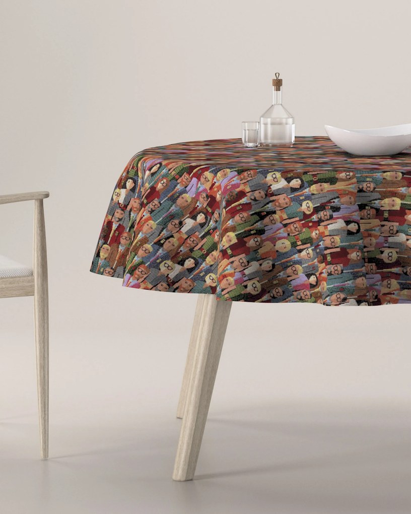 Obrus okrągły kolor wielokolorowy tkanina strukturalna, wzorzysta