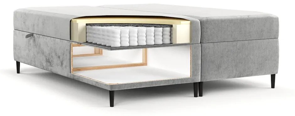 Szare łóżko boxspring ze schowkiem 140x200 cm Araya – Maison de Rêve