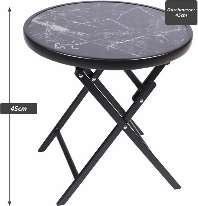 Stolik bistro ogrodowy, składany, Ø 45 cm, czarny marmur