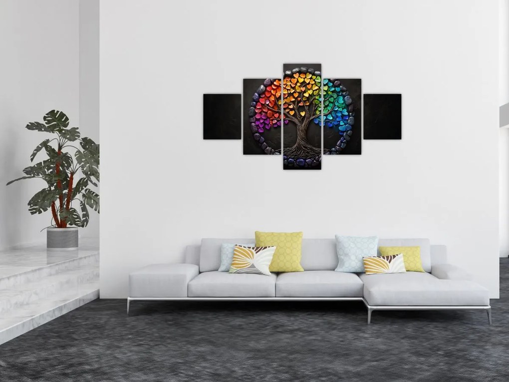 Obraz – Drzewo pełne kolorowych serc (125x70 cm)