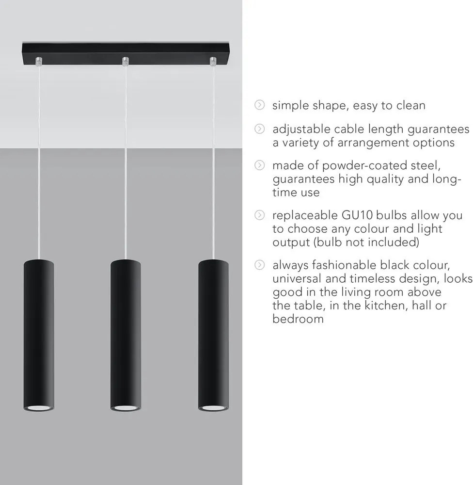 Czarna metalowa lampa wisząca Castro – Sollux