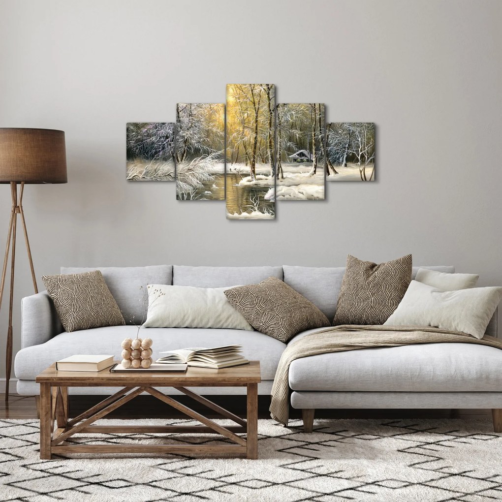 Obraz - Domek w lesie, obraz olejny (125x70 cm)