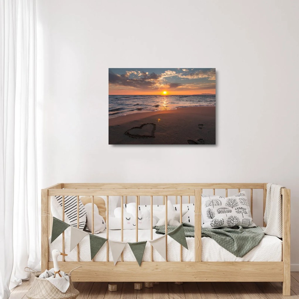 Obraz na szkle serca na piasku (70x50 cm)