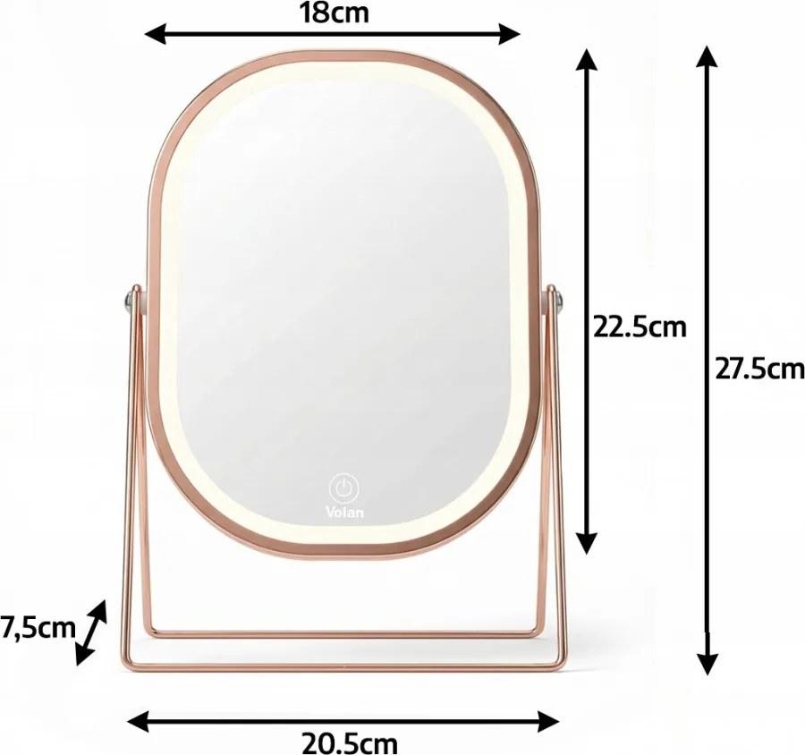 Lusterko Do Makijażu PREMIUM Kosmetyczne POŁYSK Metalowe PODŚWIETLANE LED