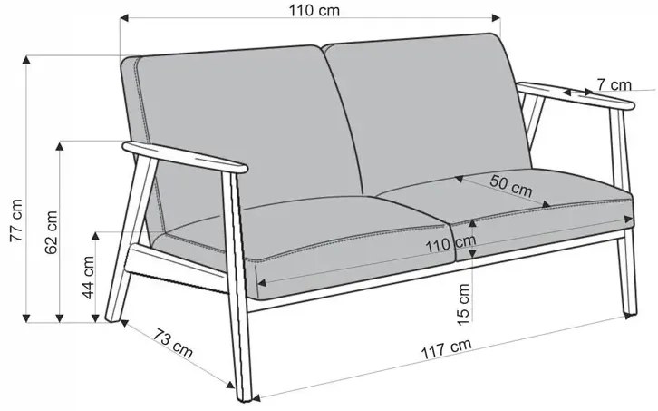 Oliwkowa drewniana sofa tapicerowana - Conti 4X