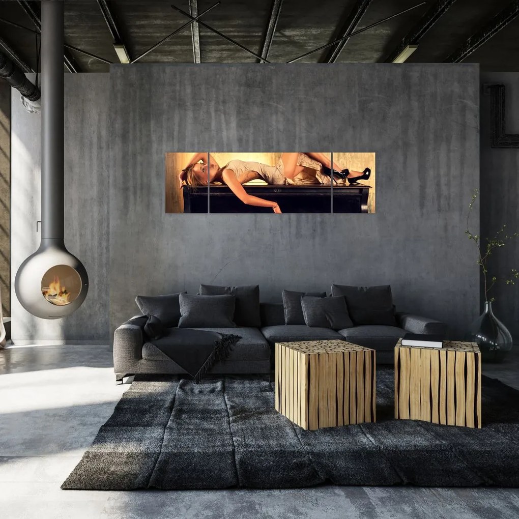 Obraz - Kobieta na fortepianie (170x50 cm)