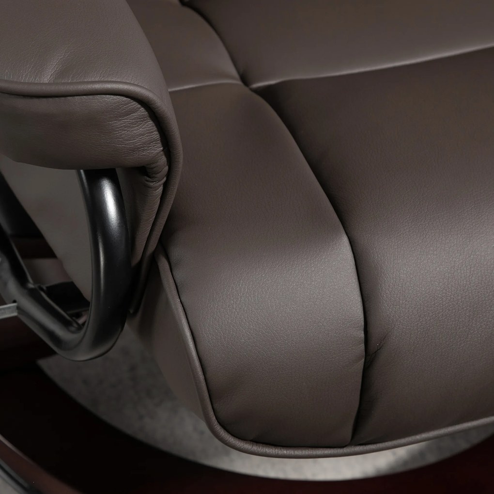 HOMCOM Fotel relaksacyjny z podnóżkiem, obrotowy i z funkcją pochylania, Pokrycie ze skóry ekologicznej, Do 150 kg, Drewniana rama, Brązowy