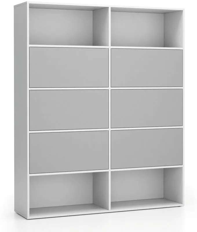 Regał biurowy szeroki LAYERS, 6 schowków, 1582 x 400 x 1905, biały / szary