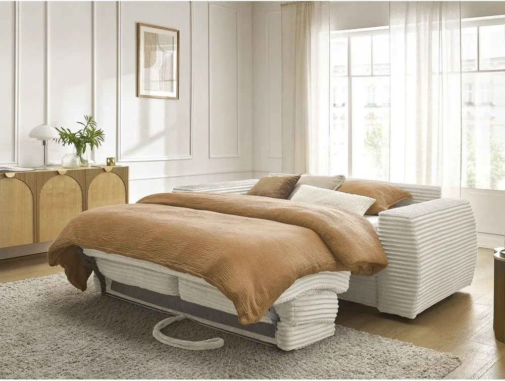 Beżowa sztruksowa sofa do spania/rozkładana 240 cm Hugo – Bobochic Paris