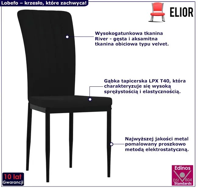 Minimalistyczne czarne krzesła welurowe 2 sztuki K9-T88