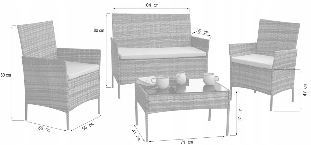 Zestaw mebli ogrodowych - sofa fotele i stolik Natal 010 czarny