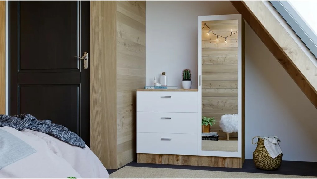 Komoda z lustrem Coco White and Atlantic Pine