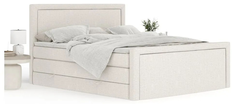 Beżowe łóżko kontynentalne ze schowkiem 200x200 cm Lavenda – Maison de Rêve