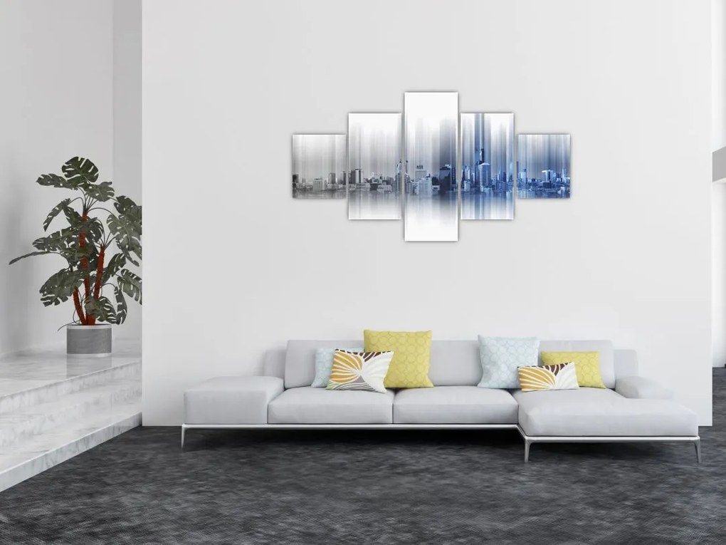 Obraz - Panorama miasta, niebiesko - szara (125x70 cm)
