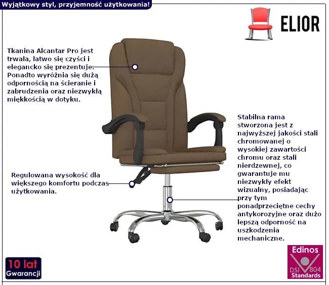 Brązowy fotel biurowy z podnóżkiem S9-E38