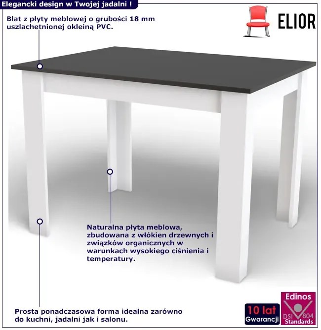 Prostokątny stół kuchenny 120x 80 cm czarny + biały - Silio 4X